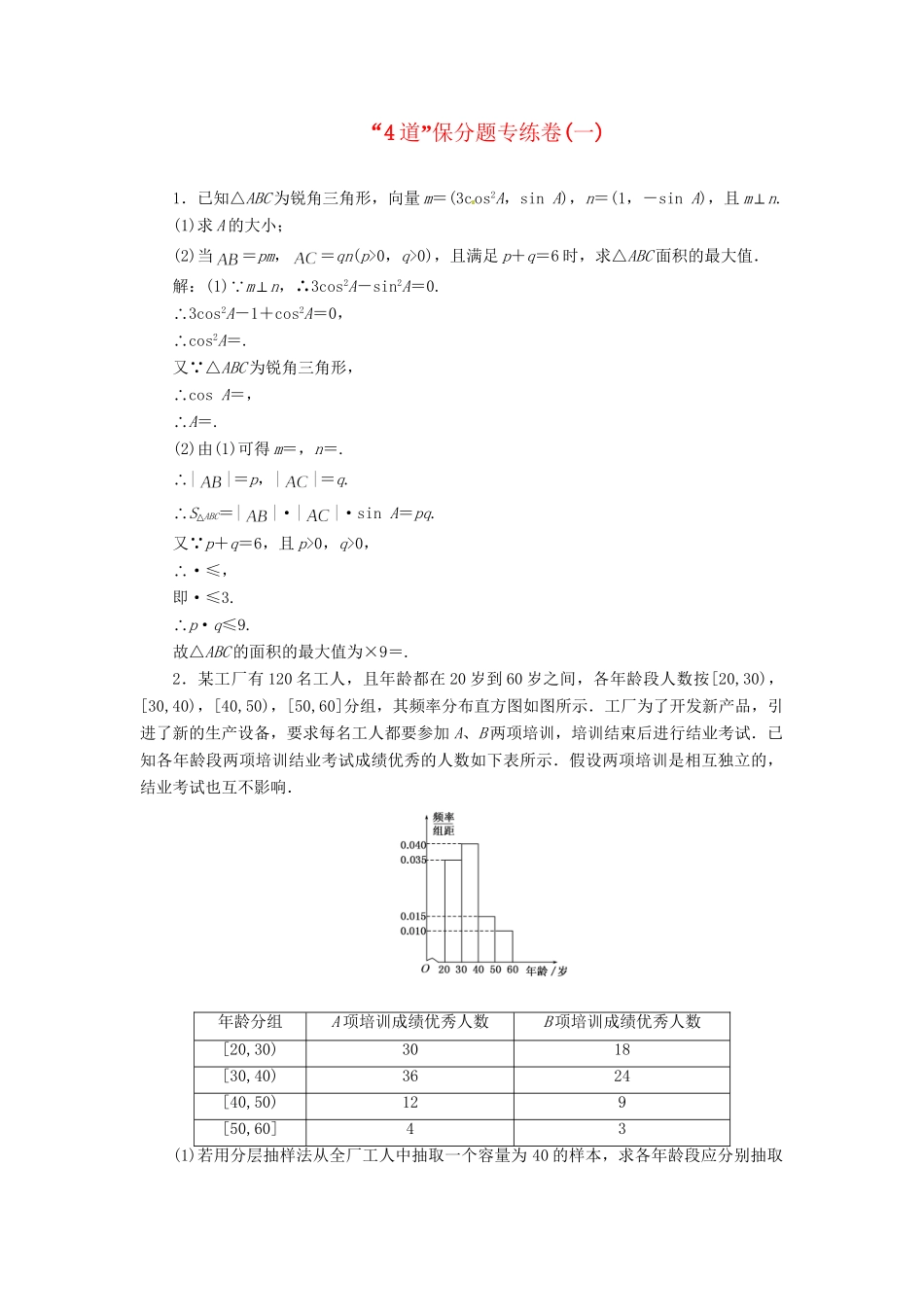 高考数二轮专题突破 第3部分 专题一  第3讲  “4道”保分题专练卷（一）（以真题和模拟题为例） 理_第1页