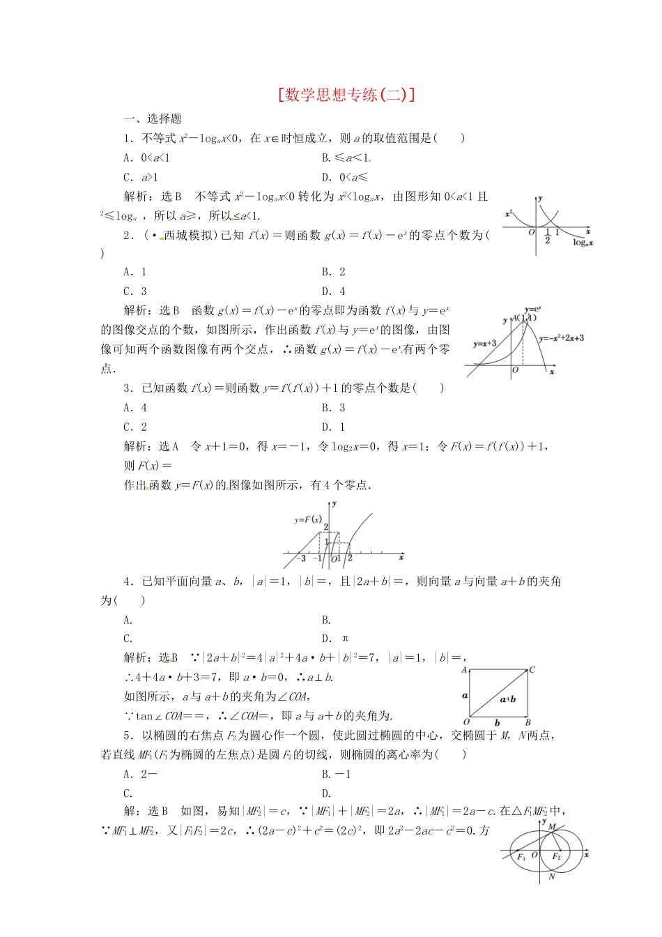 高考数二轮专题突破预测演练提能训练 第2部分 专题一 第二讲 数思想专练(二) 文（以真题和模拟题为例 含解析）_第1页