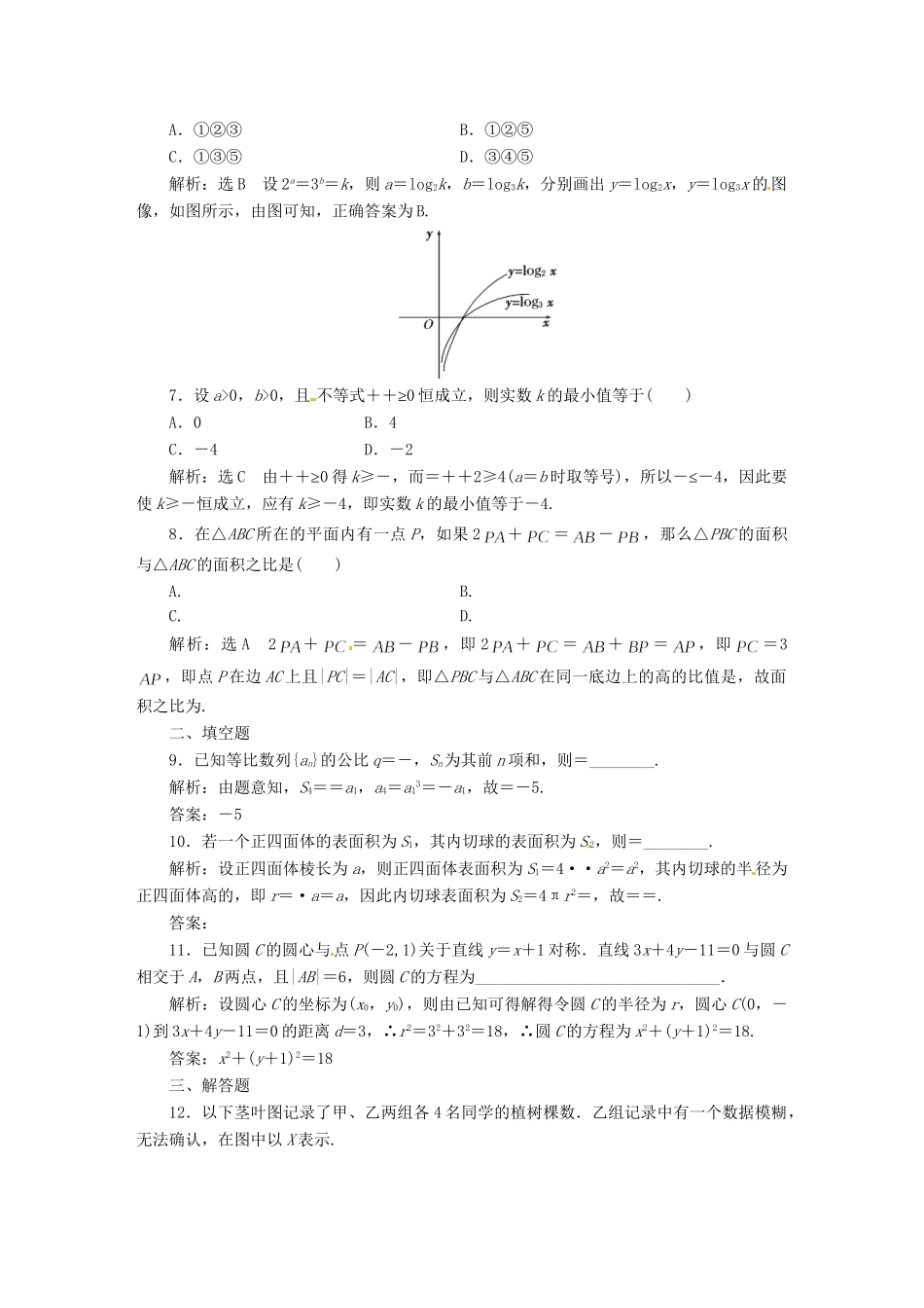 高考数二轮专题突破预测演练提能训练 第3部分 专题二 保温训练卷(四) 文（以真题和模拟题为例 含解析）_第2页