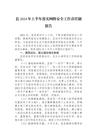县2024年上半年落实网络安全工作责任制报告