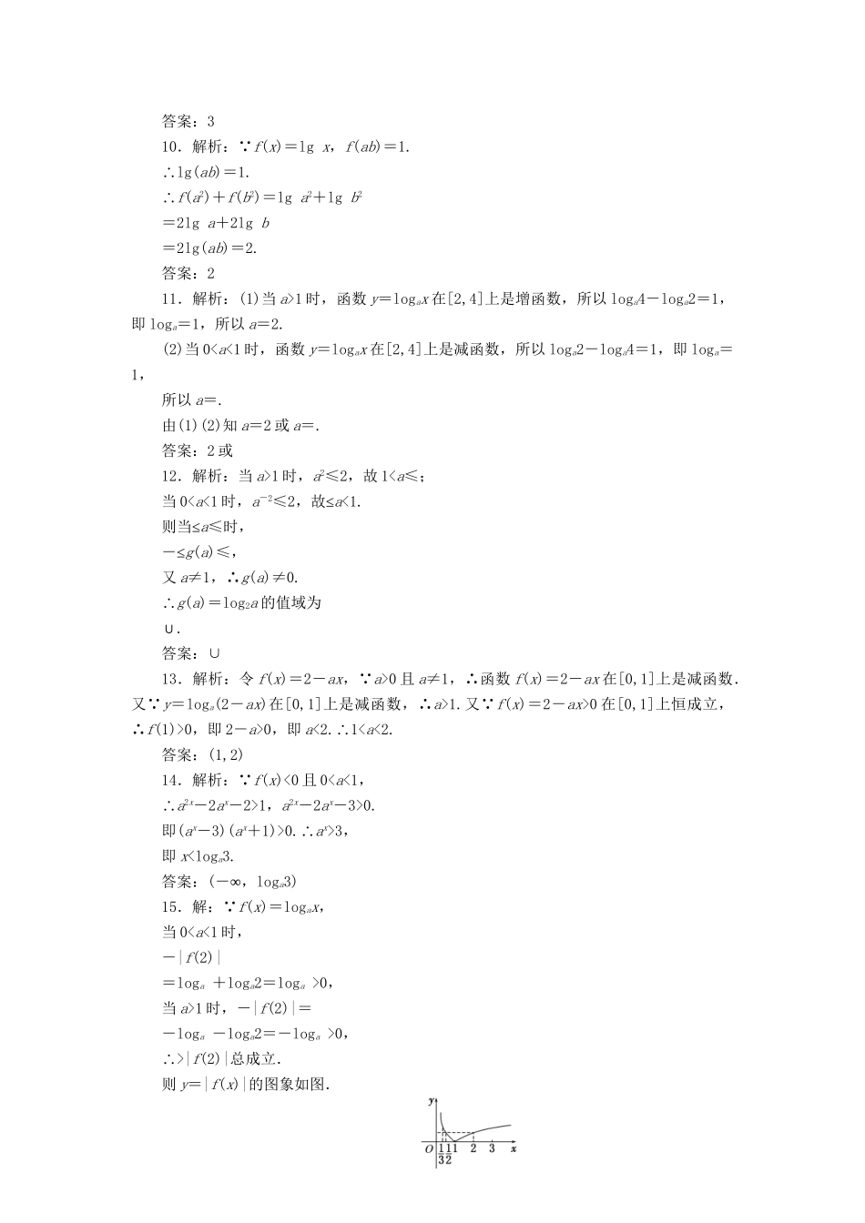 高考数一轮复习 2.6 对数与对数函数限时集训 理_第3页