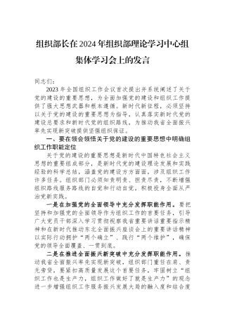 组织部长在2024年组织部理论学习中心组集体学习会上的发言