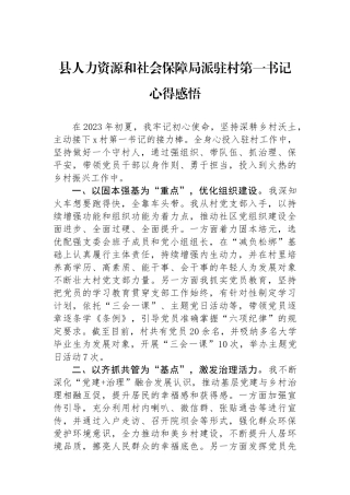 县人力资源和社会保障局派驻村第一书记心得感悟