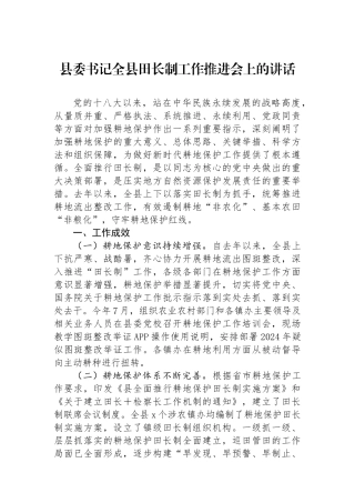 县委书记全县田长制工作推进会上的讲话
