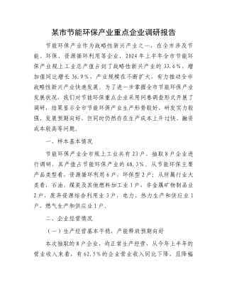 某市节能环保产业重点企业调研报告