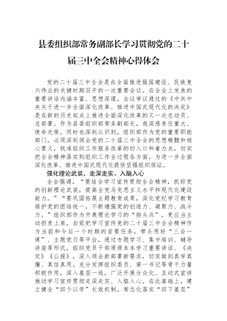 县委组织部常务副部长学习贯彻党的二十届三中全会精神心得体会