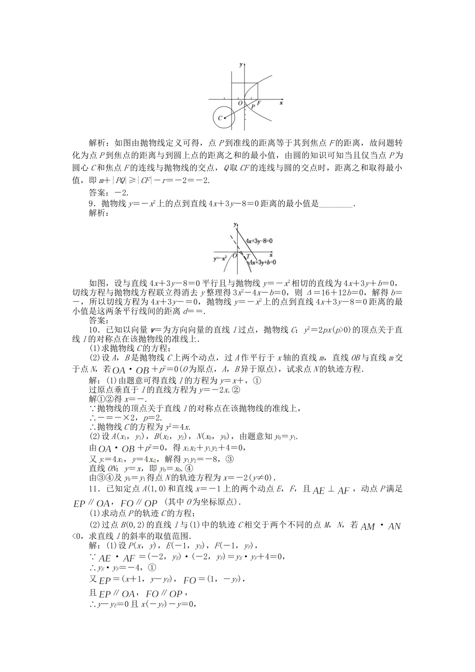 高考数一轮复习 第八章 第七节 抛物线演练知能检测 文_第2页