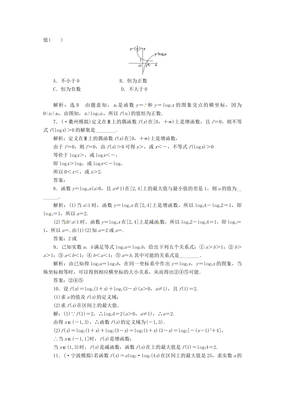 高考数一轮复习 第二章 第六节 对数与对数函数演练知能检测 文_第2页