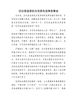 区纪委监委机关党委先进典型事迹