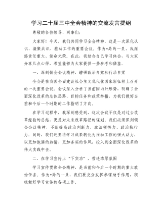 学习二十届三中全会精神的交流发言提纲