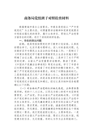 商务局党组班子对照检查材料