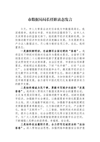市数据局局长任职表态发言