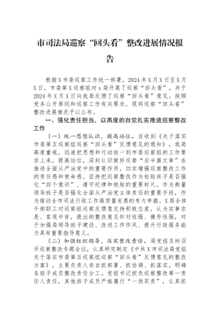 市司法局巡察“回头看”整改进展情况报告