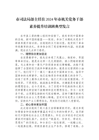 市司法局政治部主任在2024年市机关党务干部素养提升培训班典型发言