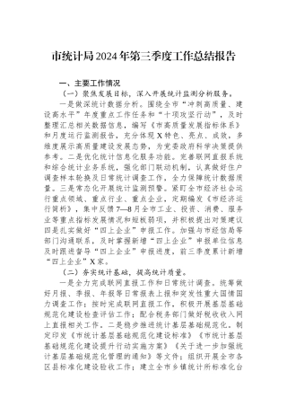 市统计局2024年第三季度工作总结报告