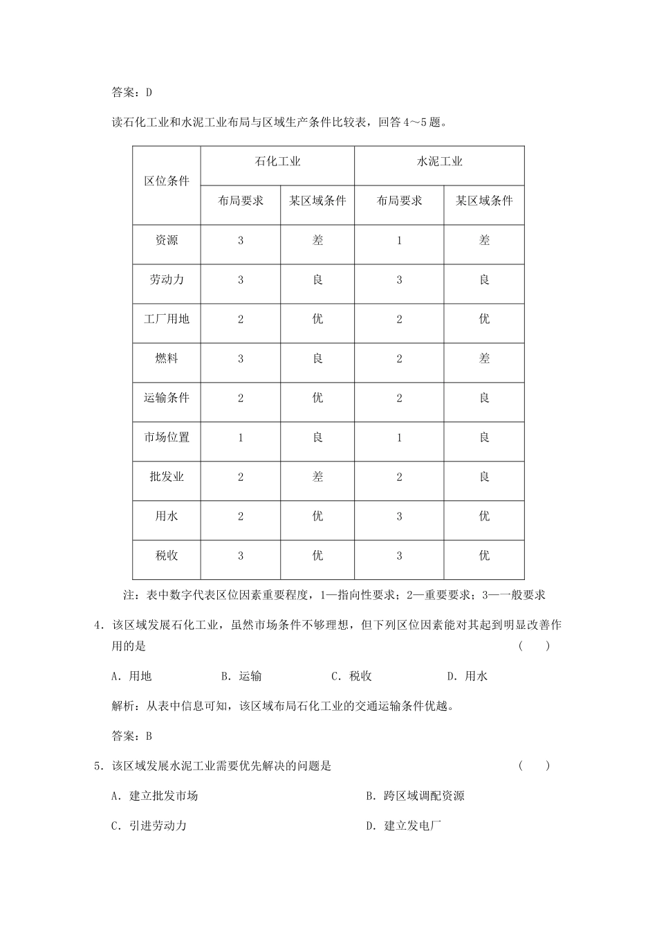 高考地理一轮复习 2.9.1 工业的区位因素与区位选择考能提升演练 新人教版_第2页