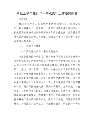 书记上半年履行“一岗双责”工作落实报告