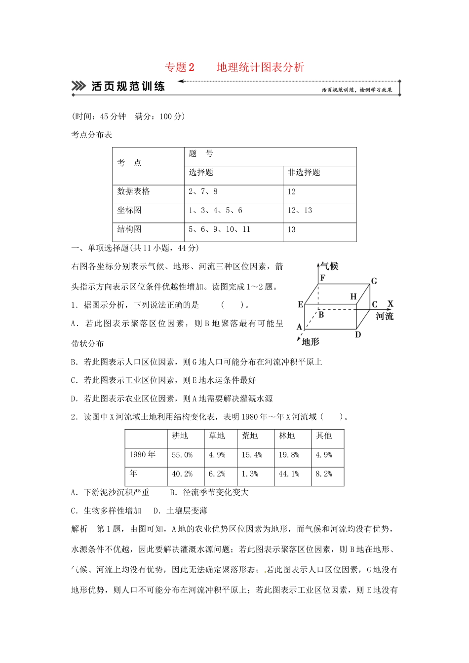 高考地理二轮复习 专题考练大冲关 专题2 地理统计图表分析 （含解析）_第1页