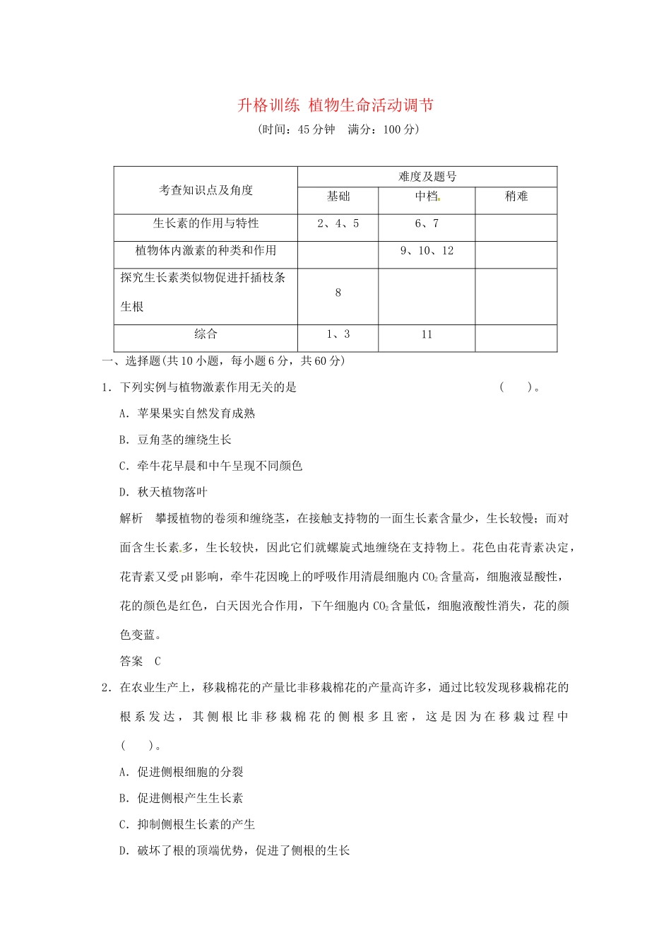 高中生物 2-4升格训练试题 苏教版必修3_第1页