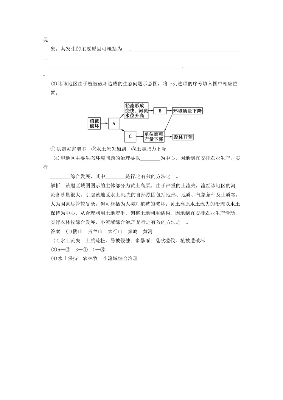 高中地理 2-1中国黄土高原水土流失的治理小练习 中图版必修3_第3页