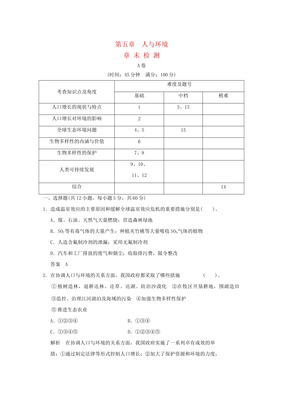 高中生物 第5章末检测试题 苏教版必修3_第1页