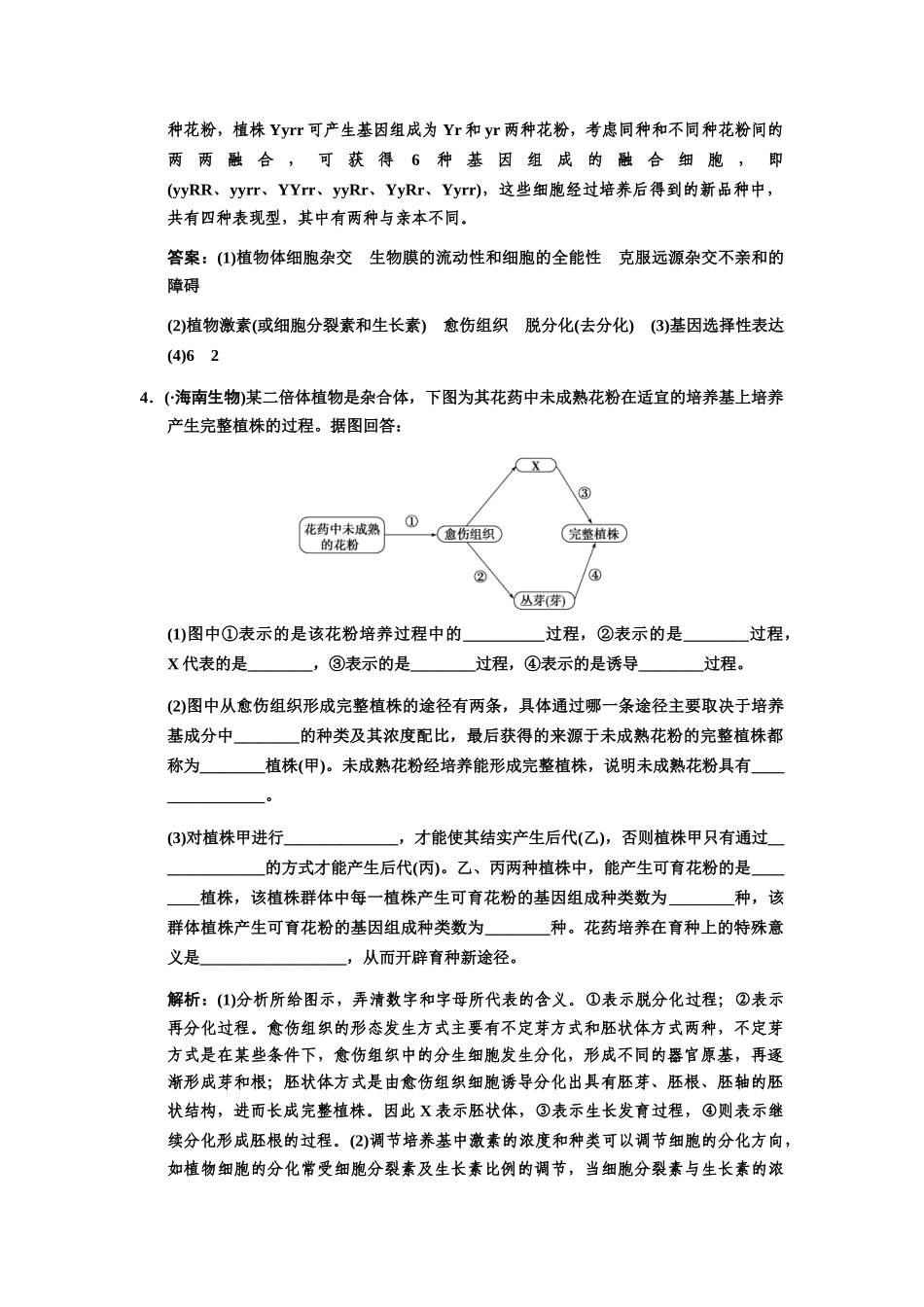 高考生物一轮复习 1-2-1、2动物细胞培养　植物组织培养随堂双基训练 中图版选修3_第3页