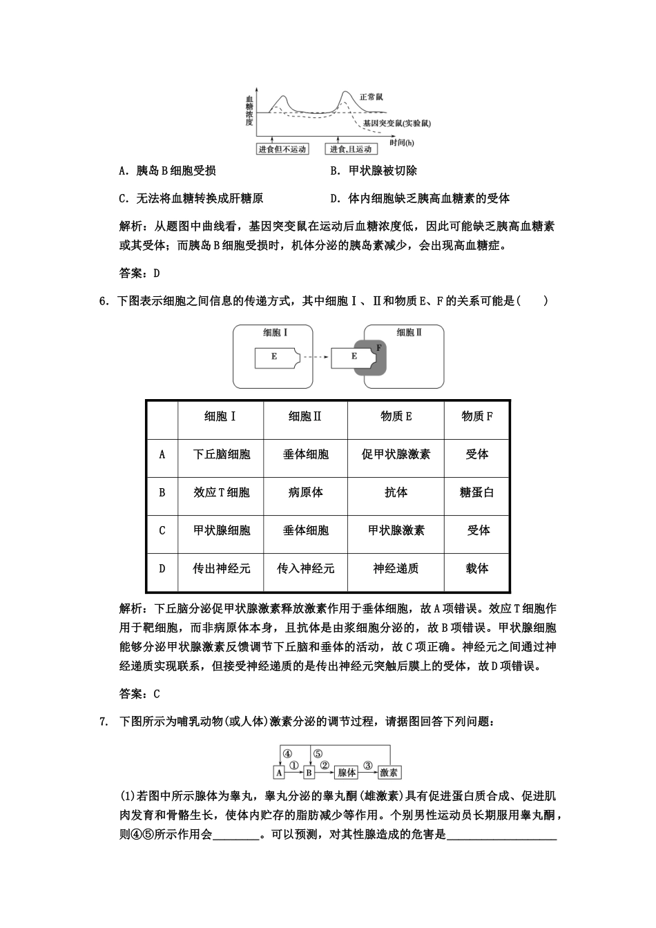 高考生物一轮复习 1-3-3、4人脑的高级功能 体液调节在维持稳态中的作用随堂双基演练 中图版必修3_第3页