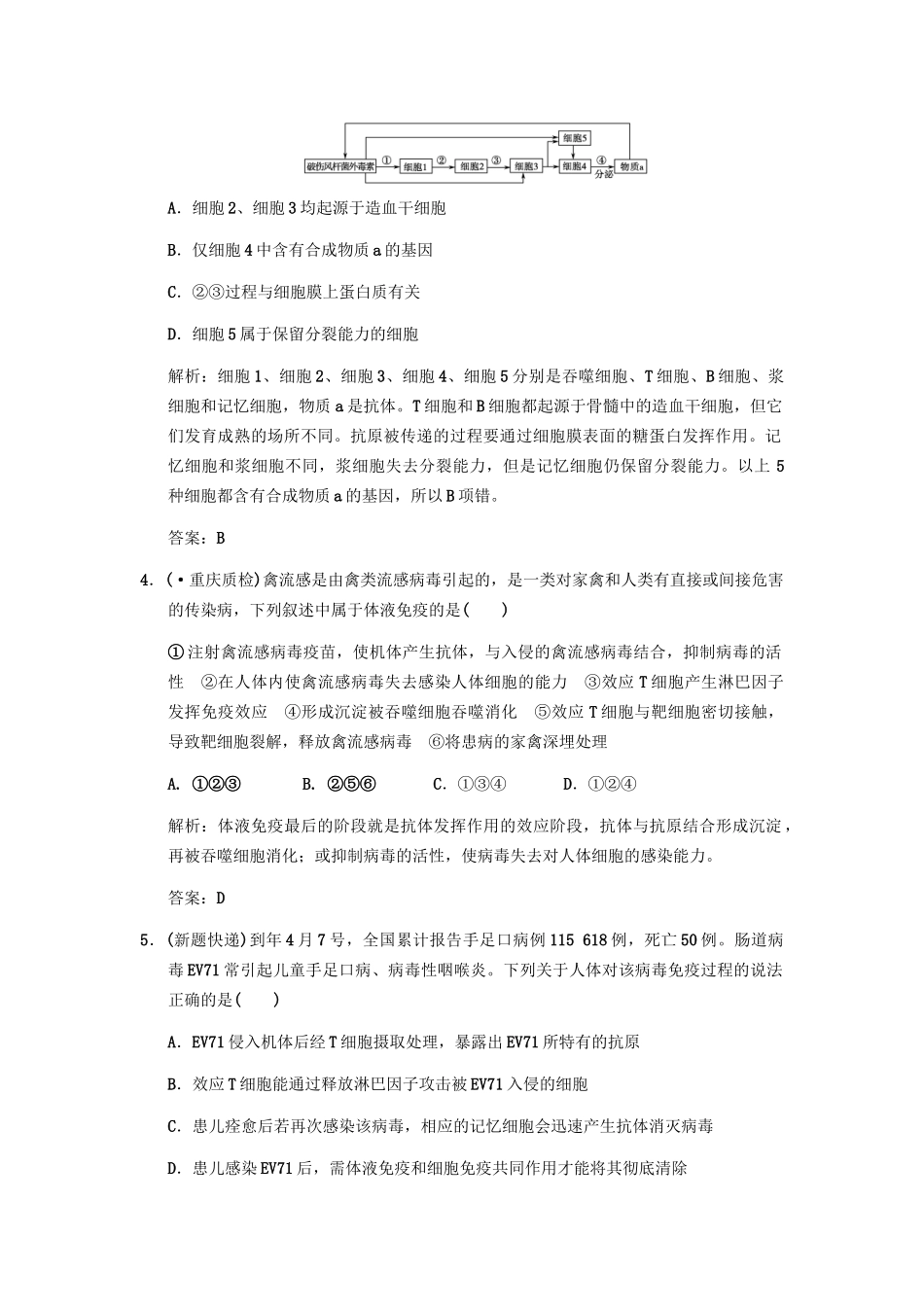 高考生物一轮复习 1-4-1、2人体免疫系统 细胞免疫与体液免疫随堂双基演练 中图版必修3_第2页