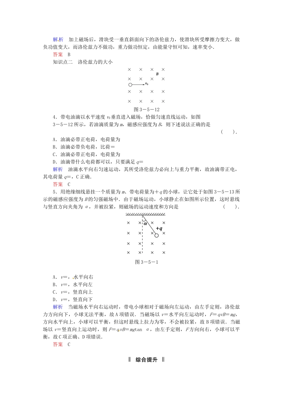 高中物理 3-5 研究洛伦兹力规范训练 粤教版选修3-1_第2页