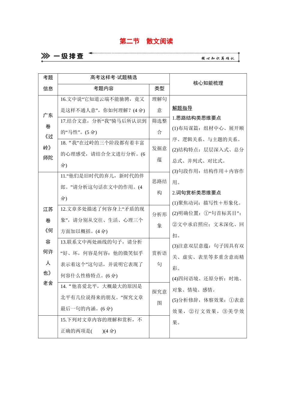 高考语文二轮 三级排查大提分 第二节 散文阅读_第1页