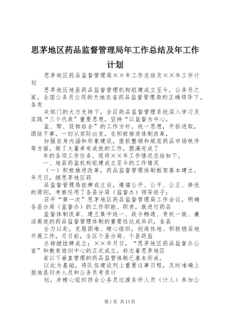 2024年思茅地区药品监督管理局年工作总结及年工作计划
