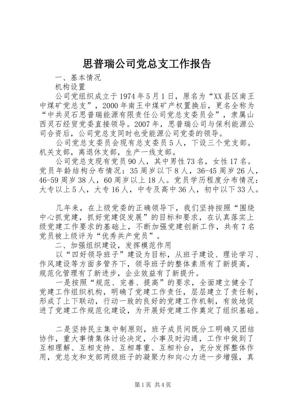 2024年思普瑞公司党总支工作报告_第1页