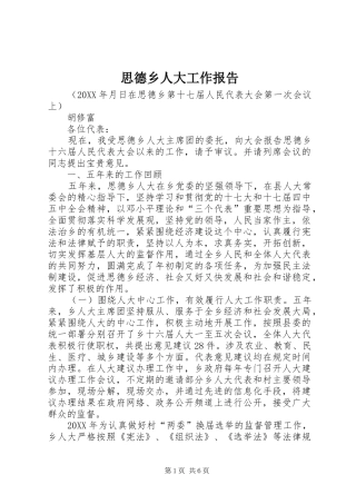 2024年思德乡人大工作报告