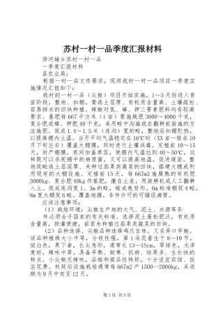2024年苏村一村一品季度汇报材料