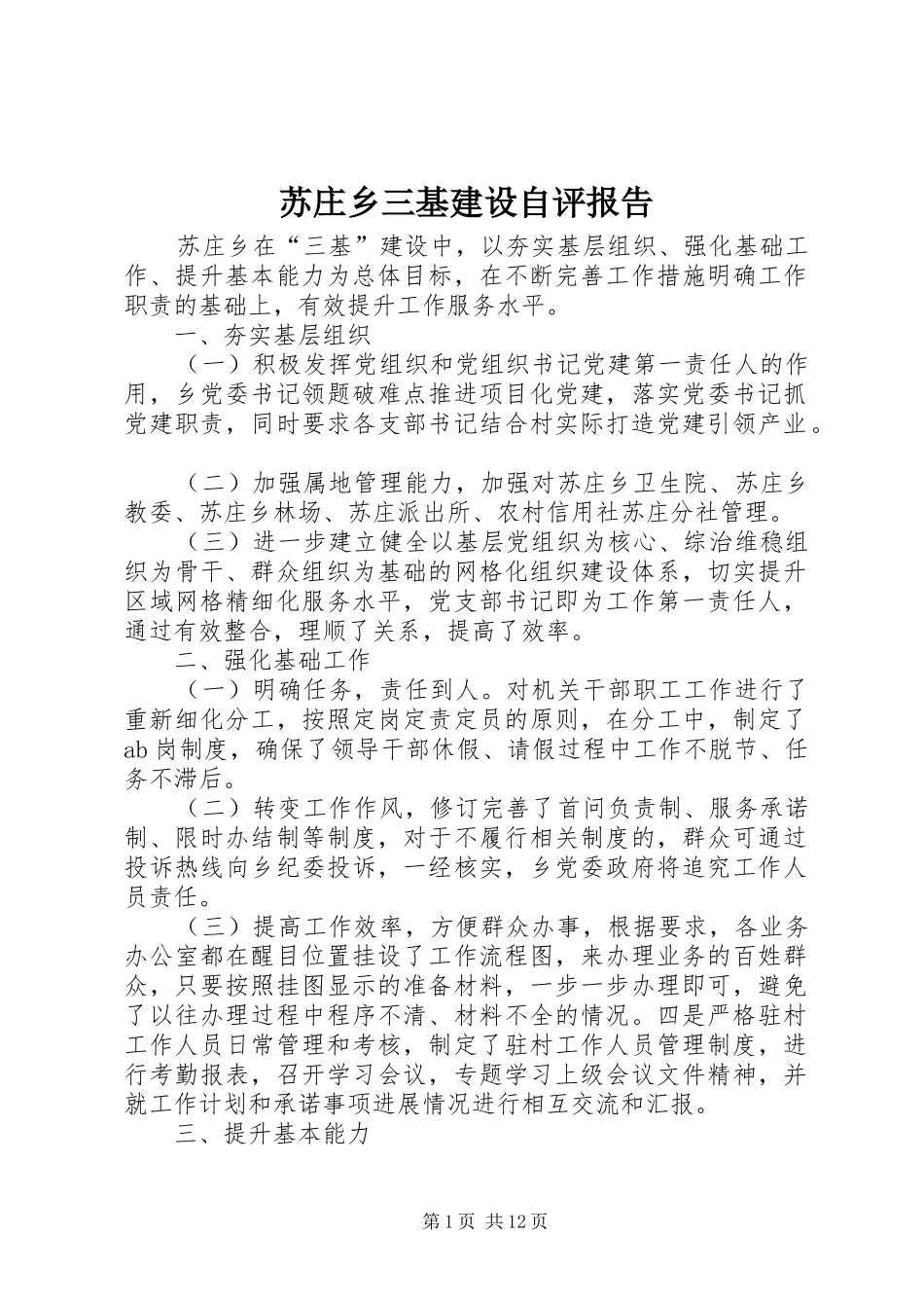 2024年苏庄乡三基建设自评报告_第1页