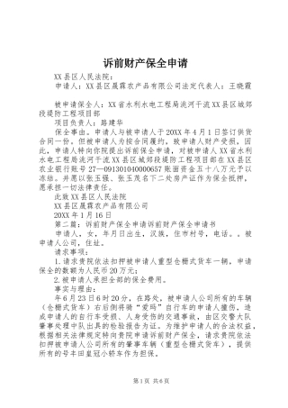 2024年诉前财产保全申请