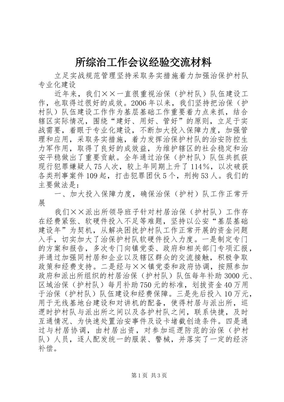 2024年所综治工作会议经验交流材料_第1页
