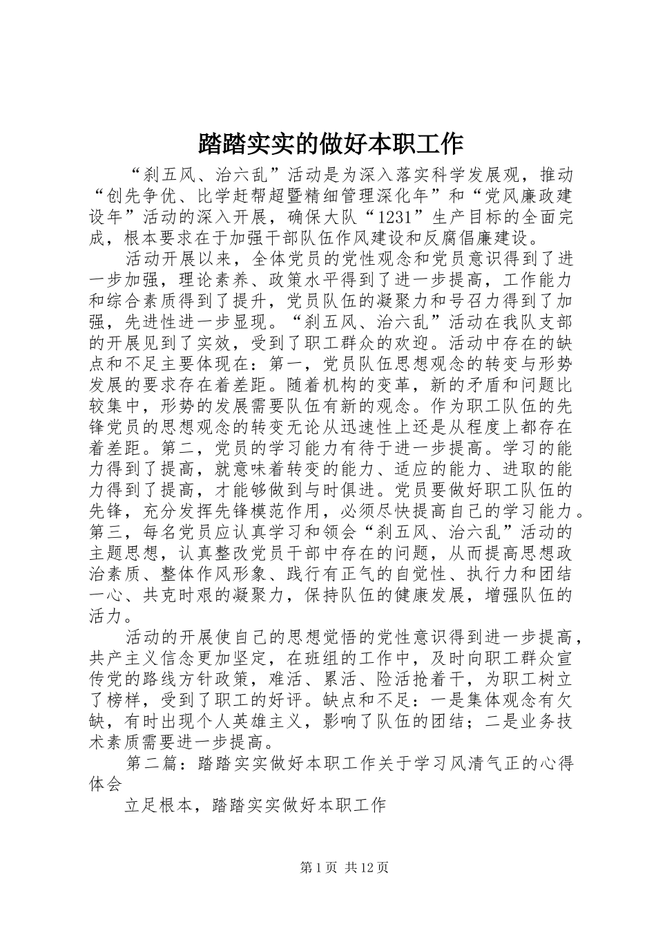 2024年踏踏实实的做好本职工作_第1页