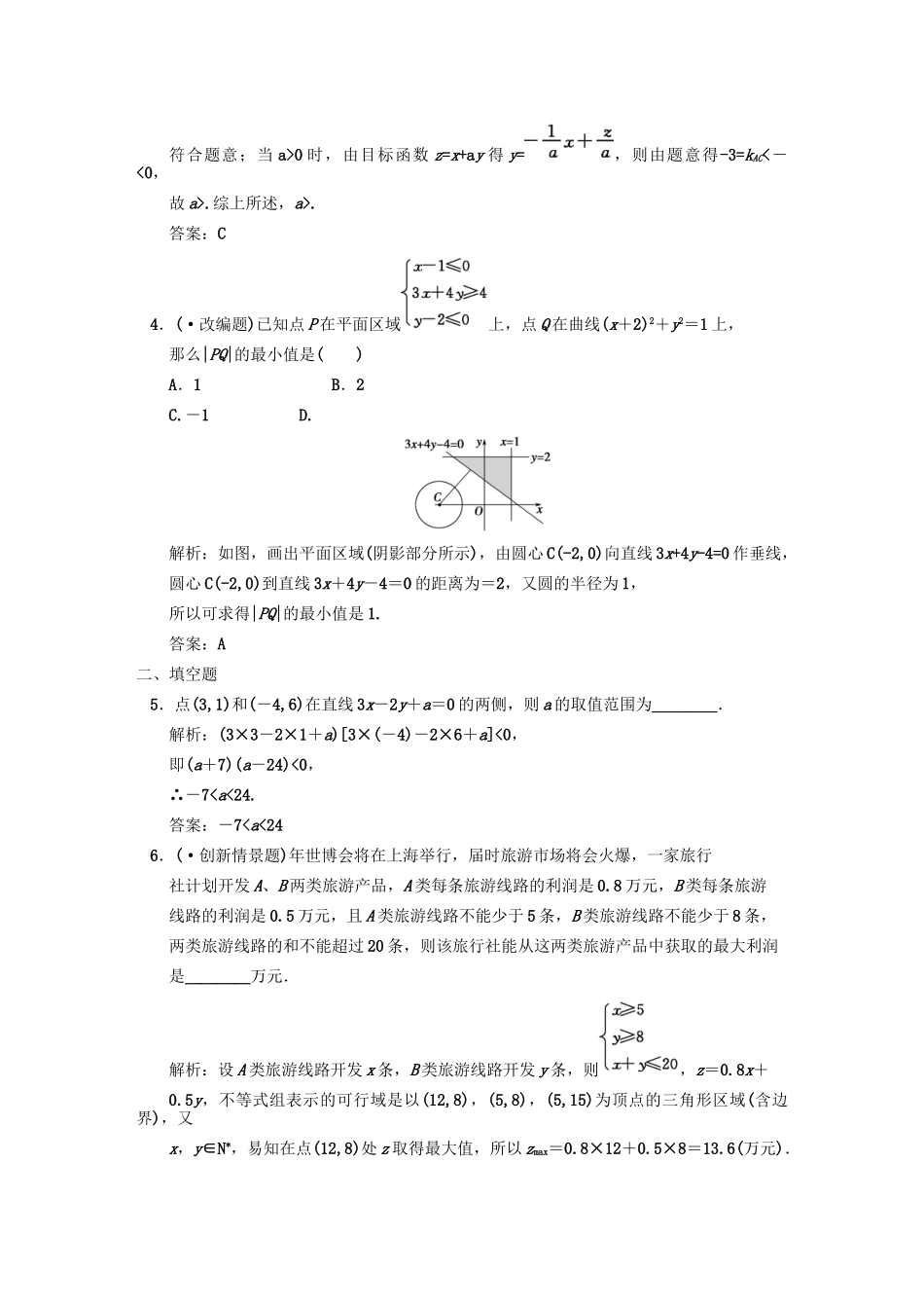 高三数学 一轮复习 第6知识块第3讲 二元一次不等式（组）与简单的线性规划随堂训练 文 新人教A版_第2页