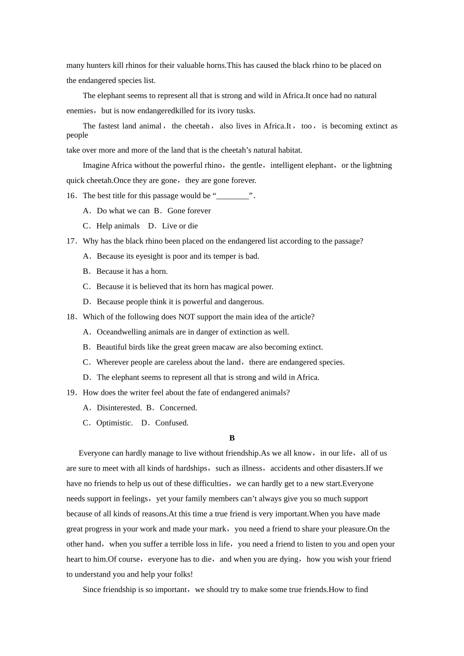 高考英语 Units 3～4限时规范训练 大纲人教版_第3页