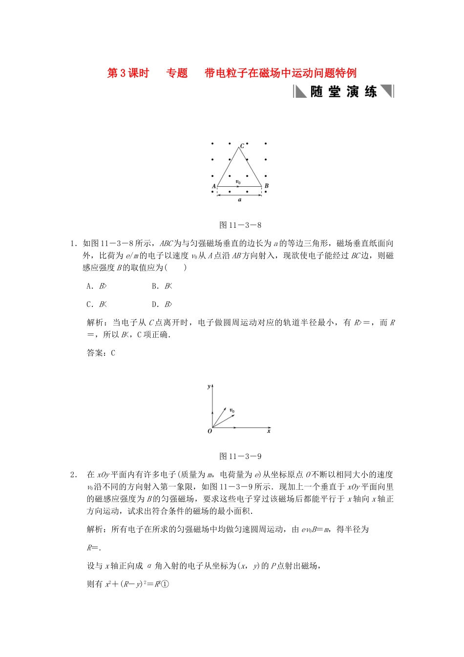 高考物理一轮复习 第11课时 专题 带电粒子在磁场中运动问题特例练习 人教大纲版_第1页
