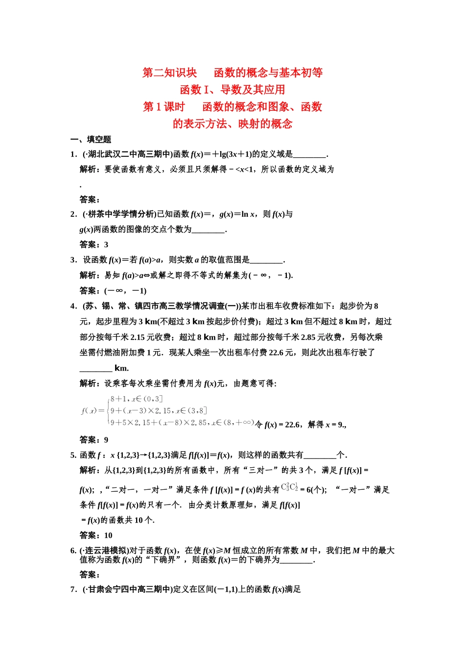 高三数学一轮复习 2-1 函数的概念和图象、函数的表示方法、 映射的概念随堂训练 理 苏教版_第1页