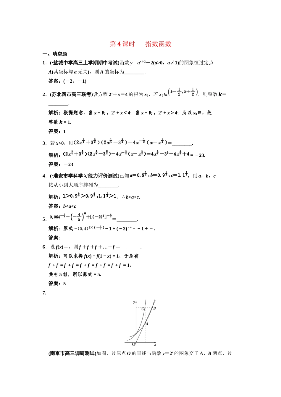 高三数学一轮复习 2-4指数函数随堂训练 文 苏教版_第1页