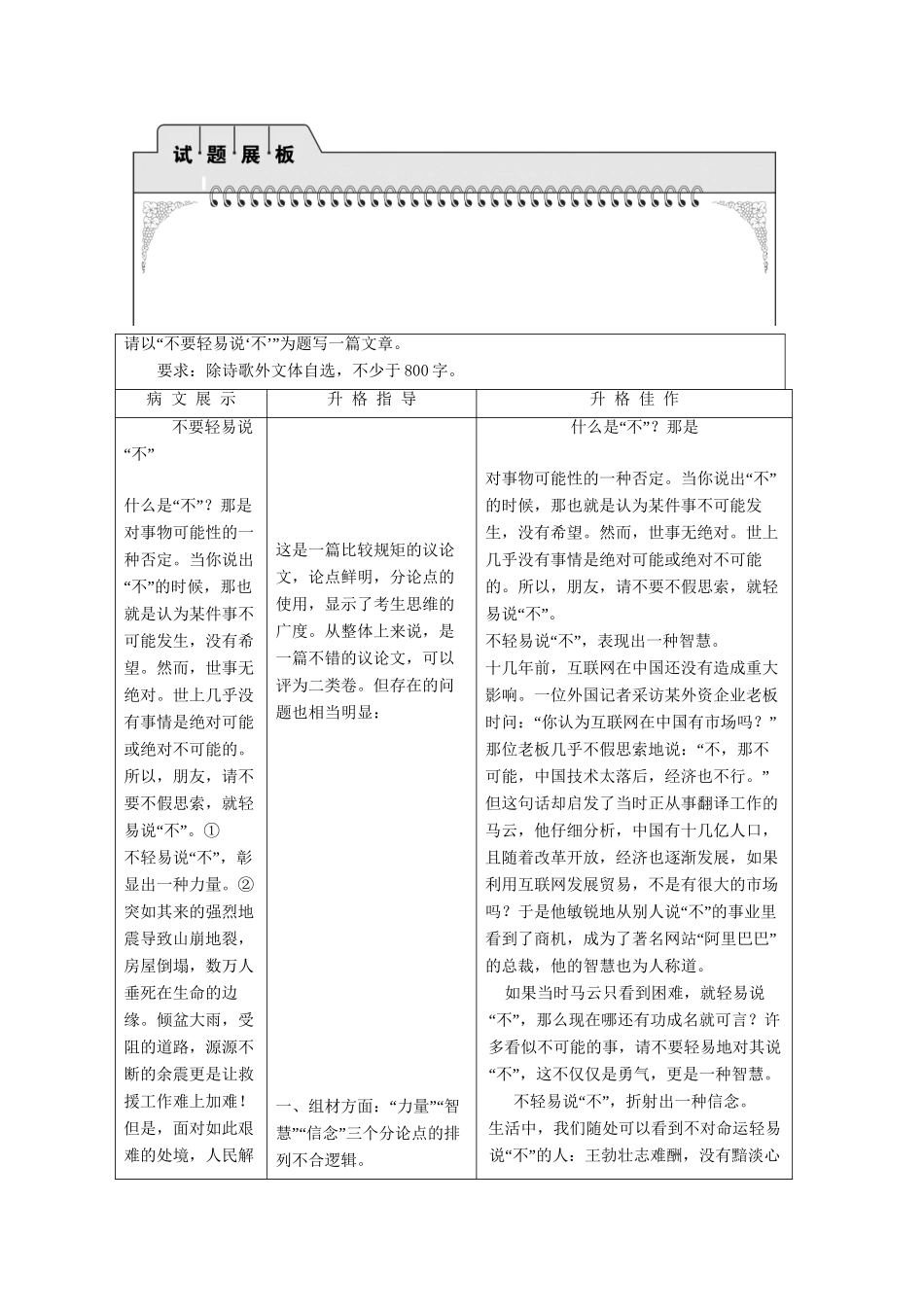 高考语文总复习 第3编 写作升格导练第4节 素材选用的升格试题展板（1） 苏教版_第1页