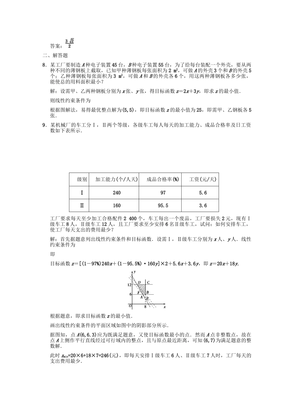 高三数学一轮复习 6-2二元一次不等式组与简单的线性规划问题随堂训练 文 苏教版_第3页