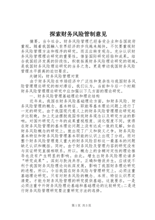 2024年探索财务风险管制意见