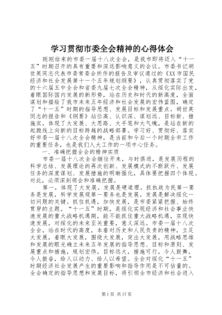 2024年学习贯彻市委全会精神的心得体会
