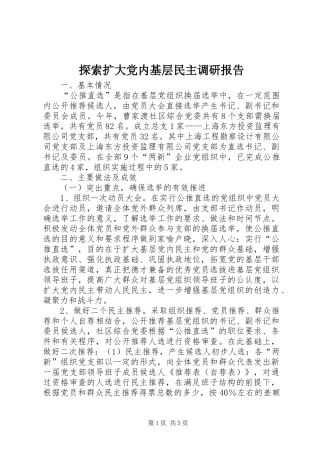 2024年探索扩大党内基层民主调研报告