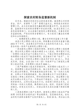 2024年探索农村财务监督新机制