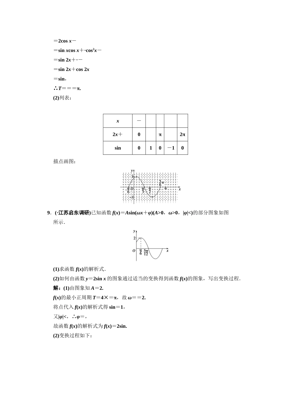 高三数学一轮复习 第3知识块第3讲 三角函数的图像随堂训练 文 新人教B版_第3页